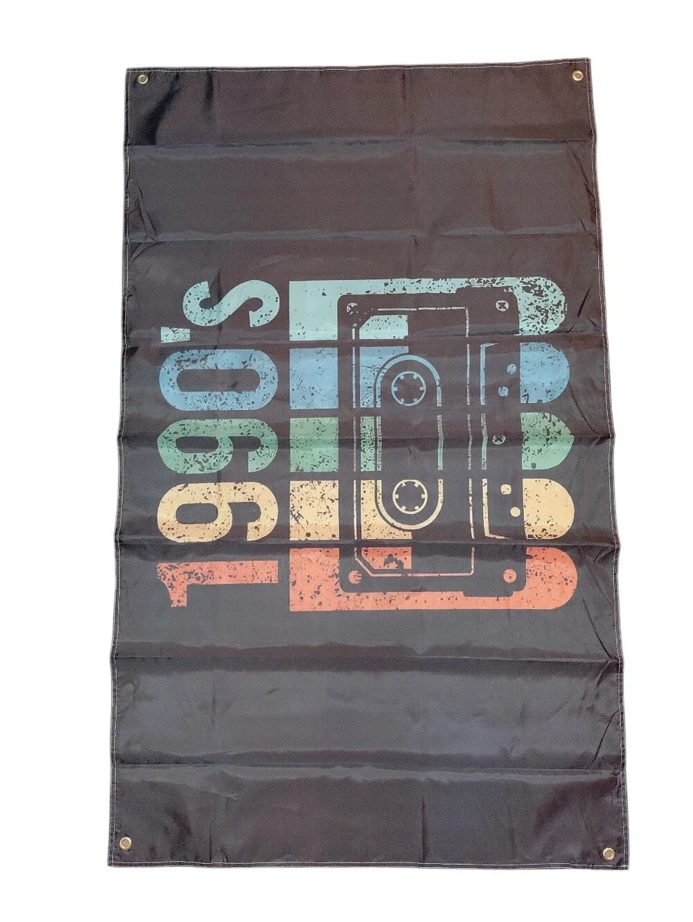 1990's Cassette Tape Wall Flag/ Banner Black background MetalnGrommets Colorful